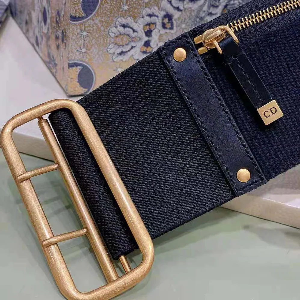 Dior Saddle Belt Black Smooth Calfskin and Technical Fabric 80 MM for Women