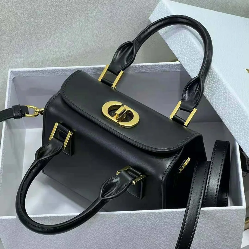 Dior Small Boston Bag Black Box Calfskin for Women