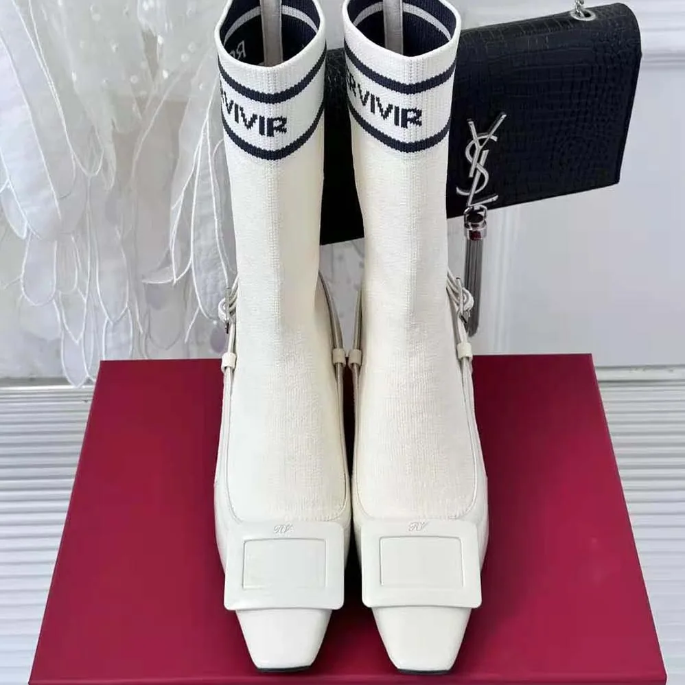 Roger Vivier Belle Vivier Sock Lacquered Buckle Ankle Boots in Patent Leather for Women in White Roger Vivier Belle Vivier Sock Lacquered Buckle Ankle Boots in Patent Leather for Women in White