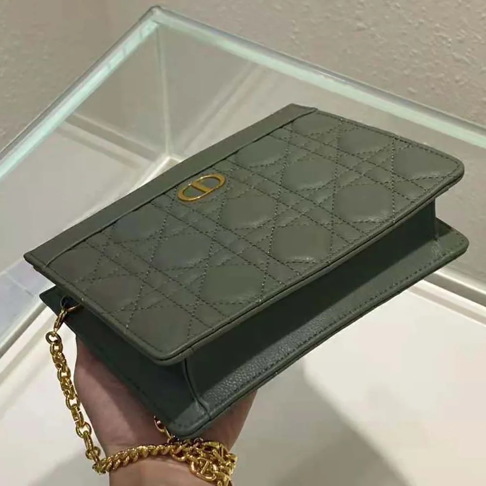 Dior Caro Zipped Pouch with Chain Cedar Green Supple Cannage Calfskin for Women in Green Dior Caro Zipped Pouch with Chain Cedar Green Supple Cannage Calfskin for Women in Green