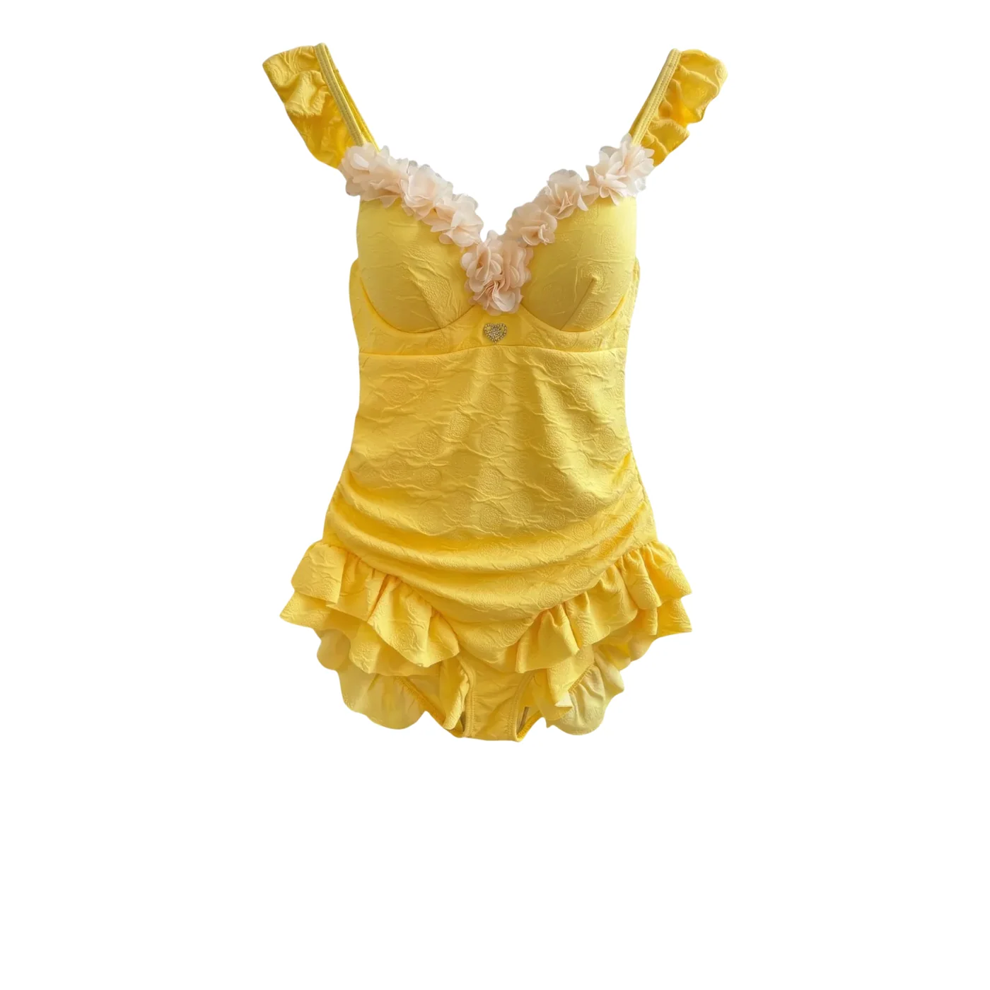 Chanel Vintage Floral Ruffled One in Piece Swimsuit Yellow Chanel Vintage Floral Ruffled One in Piece Swimsuit Yellow