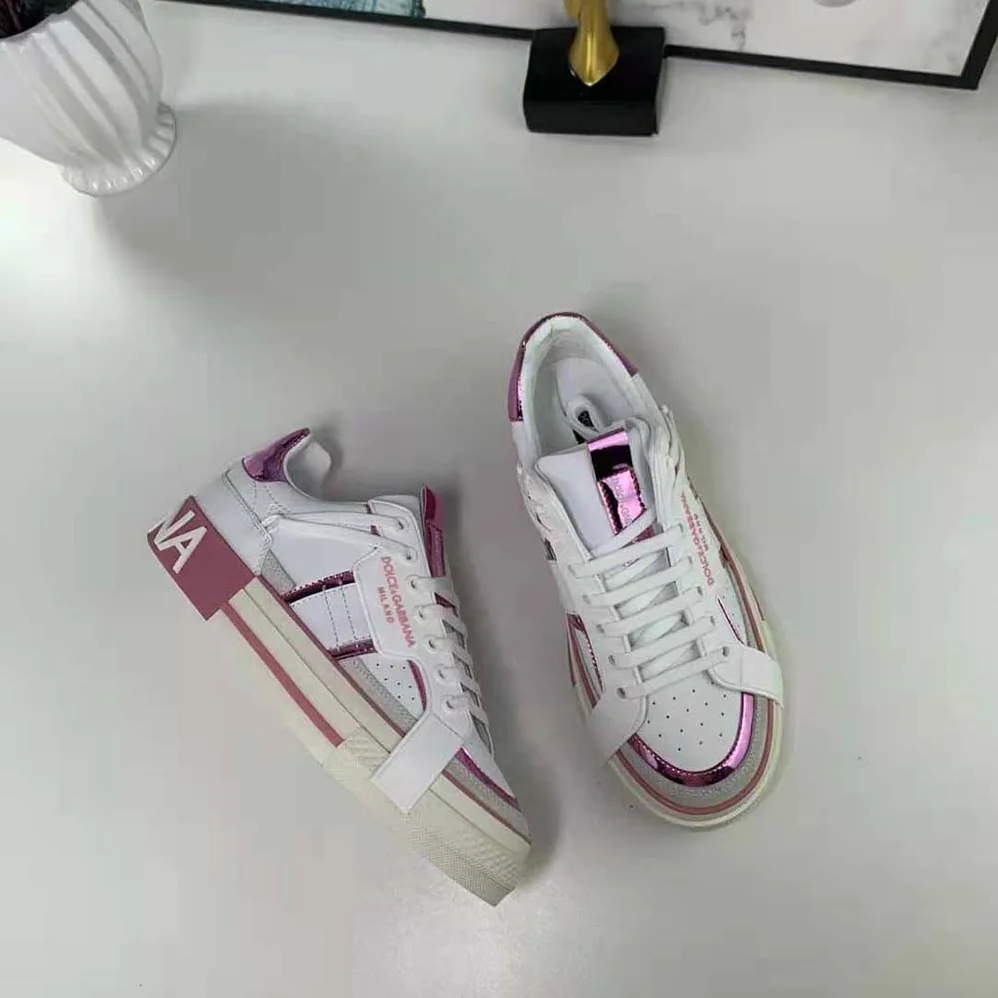 Dolce Gabbana D&G Calfskin 2.Zero Custom Sneakers with Contrasting Details for Women in Pink