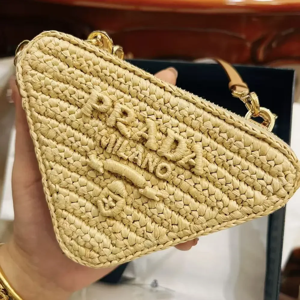 Prada Crochet Eather Mini Pouch Bag for Women in Natural