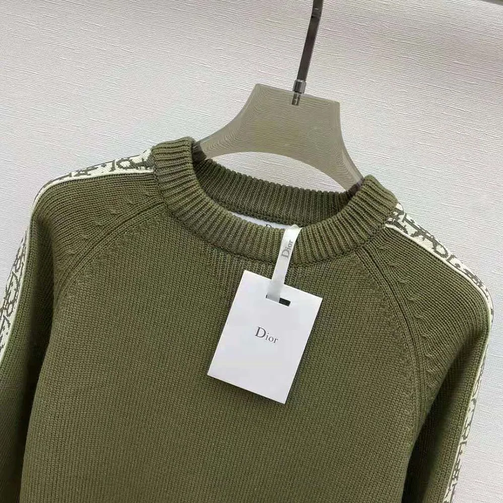 Dior Sweater with Dior Oblique Inserts Khaki Cotton Jersey for Men