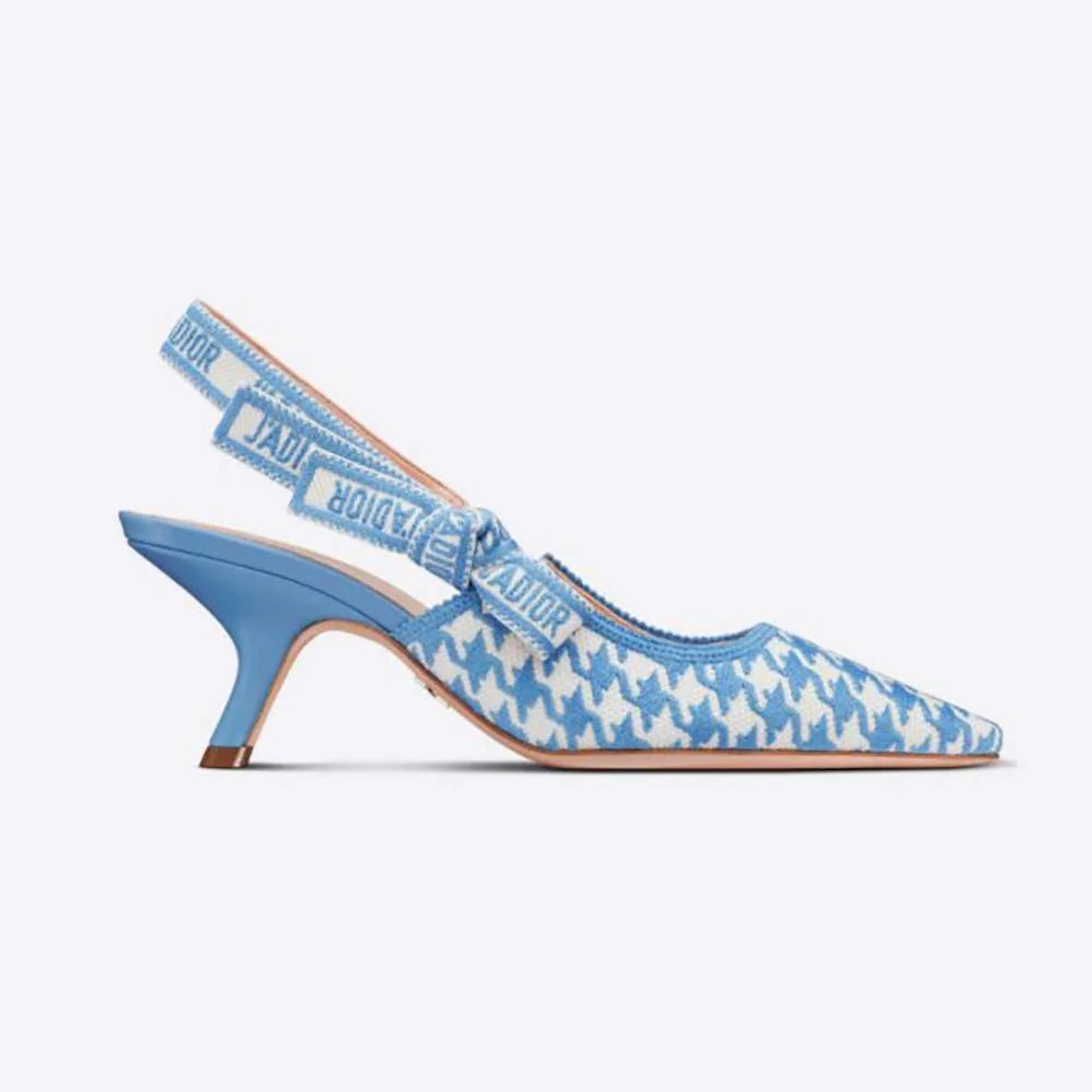 Dior J Adior Slingback Pump Cornflower Blue Cotton Embroidery with Micro Houndstooth Motif for Women Dior J Adior Slingback Pump Cornflower Blue Cotton Embroidery with Micro Houndstooth Motif for Women