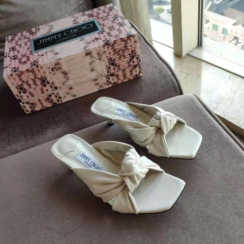 Jimmy Choo Avenue 50 Latte Nappa Leather Mules for Women in White Jimmy Choo Avenue 50 Latte Nappa Leather Mules for Women in White