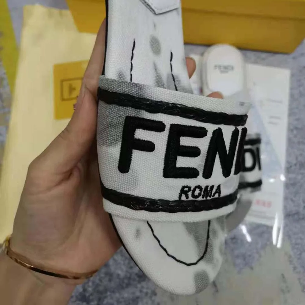 Fendi Signature Slides Gray Canvas Slides for Women Fendi Signature Slides Gray Canvas Slides for Women