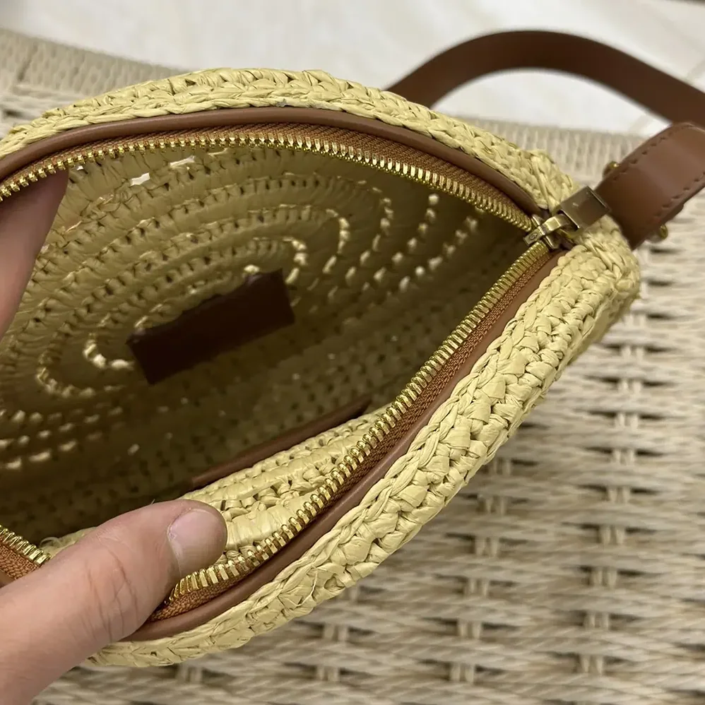 Saint Laurent YSL Round Bag in Raffia and Vegetable for Women in Tanned Leather Saint Laurent YSL Round Bag in Raffia and Vegetable for Women in Tanned Leather