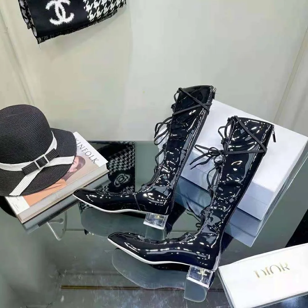 Dior Arty Lace-up Boot Black Patent Calfskin for Women