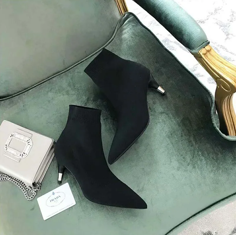 Prada Shoes Fabric Booties 55mm Heel for Women in Black