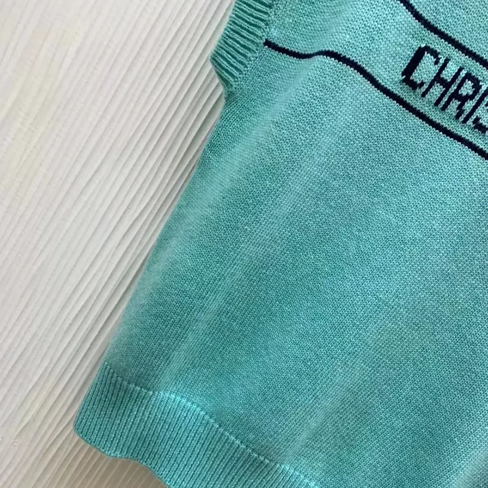 Dior Dioriviera Short-Sleeved Sweater Aquamarina Cashmere Knit for Women Dior Dioriviera Short-Sleeved Sweater Aquamarina Cashmere Knit for Women