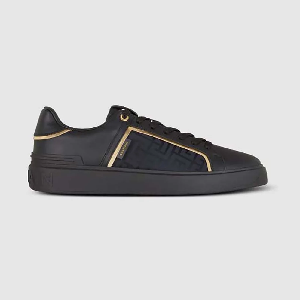 Balmain B-court Monogrammed Nylon and Leather Trainers for Unisex in Black Balmain B-court Monogrammed Nylon and Leather Trainers for Unisex in Black