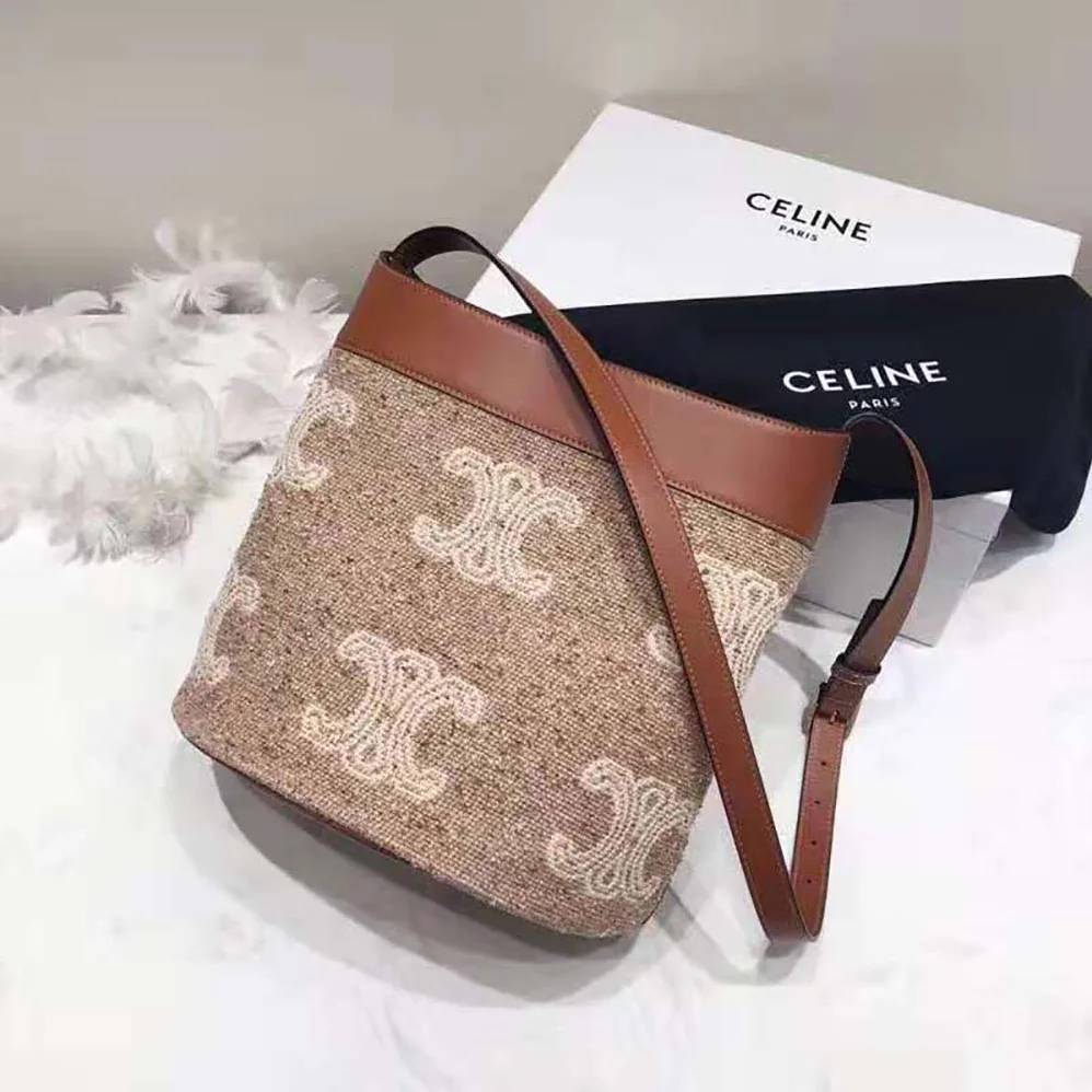 Celine Small Soft Bucket Bag in Triomphe Jacquard and Calfskin for Women Celine Small Soft Bucket Bag in Triomphe Jacquard and Calfskin for Women