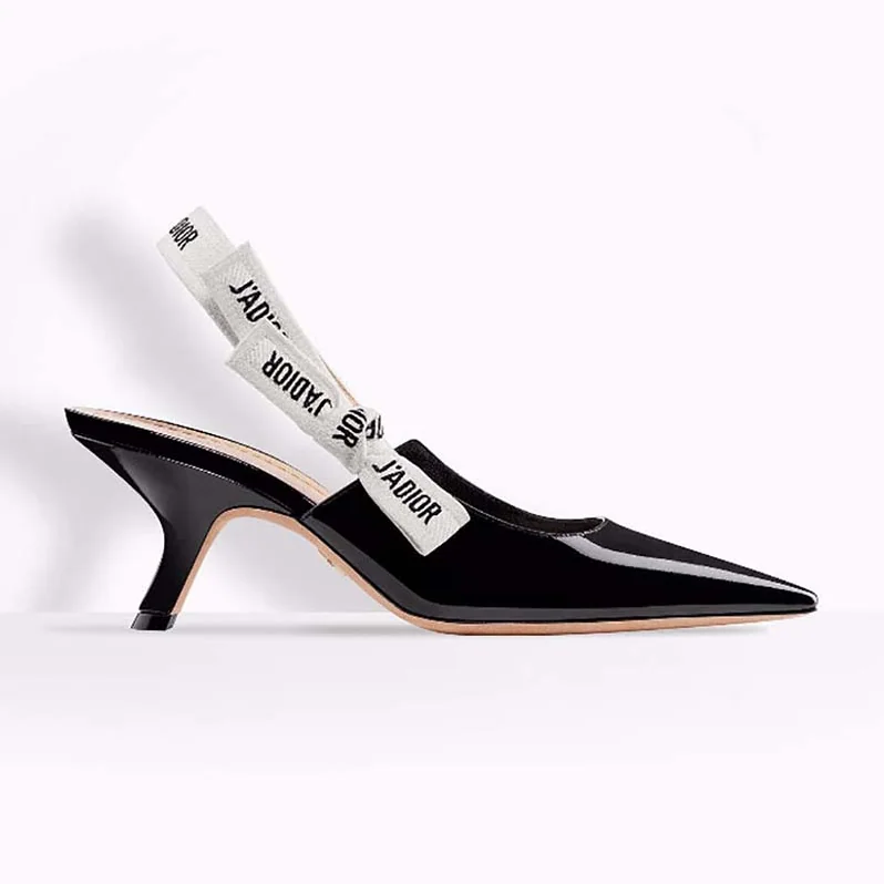 Dior Sling-Back Patent Leather J'Adior Ribbon 6.5cm Shoes for Women in Black