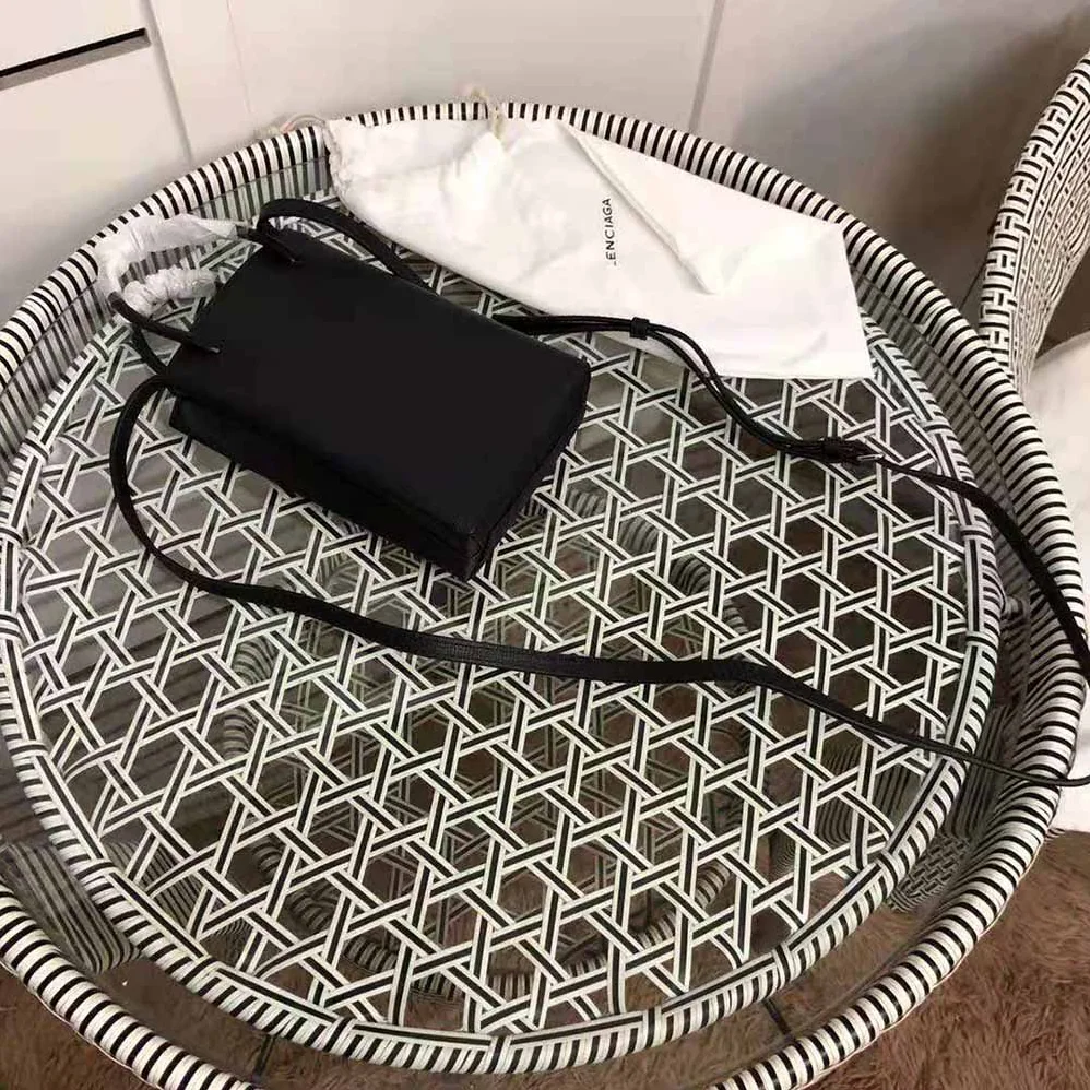Balenciaga Shopping Phone Holder Shopping Phone Holder in Black Squared Calfskin for Unisex Balenciaga Shopping Phone Holder Shopping Phone Holder in Black Squared Calfskin for Unisex