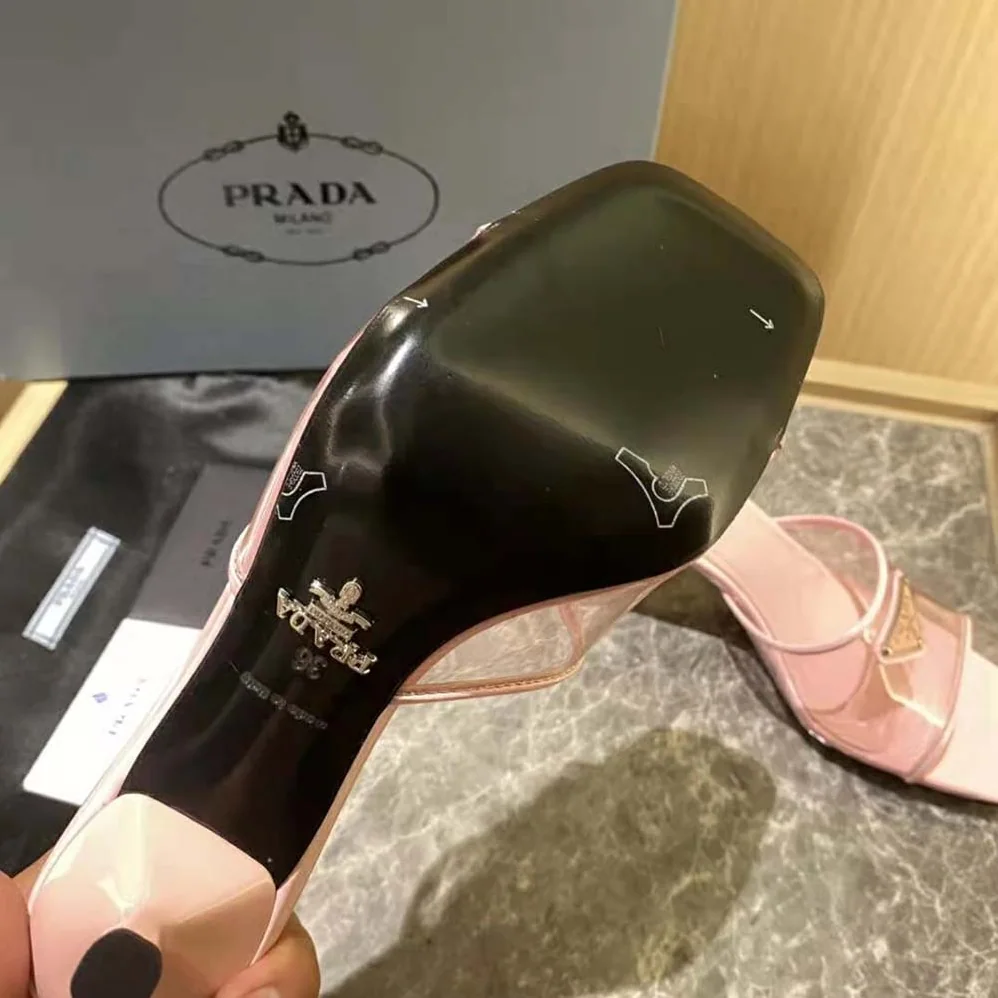 Prada Plexiglas and Patent Leather Sandals 65 mm Varnished Heel for Women in Pink Prada Plexiglas and Patent Leather Sandals 65 mm Varnished Heel for Women in Pink