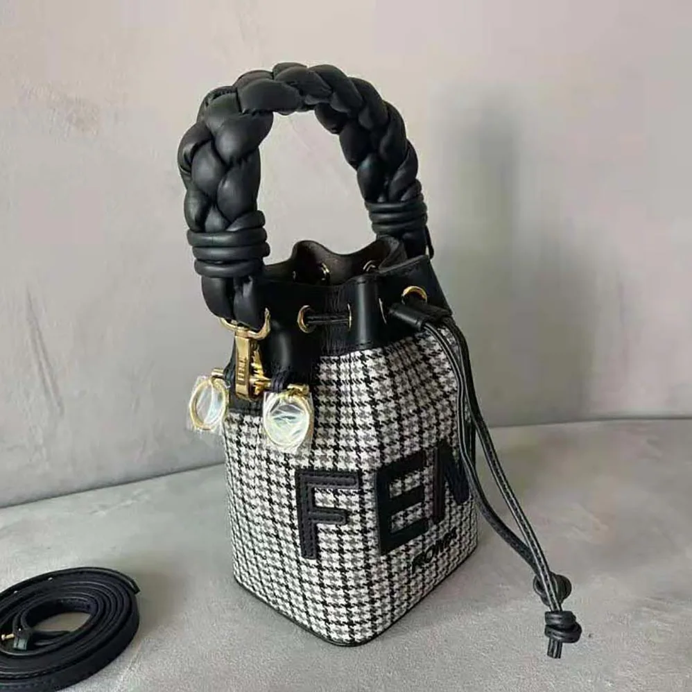 Fendi Mon Tresor Gray Houndstooth Wool Mini for Women in Bag Fendi Mon Tresor Gray Houndstooth Wool Mini for Women in Bag
