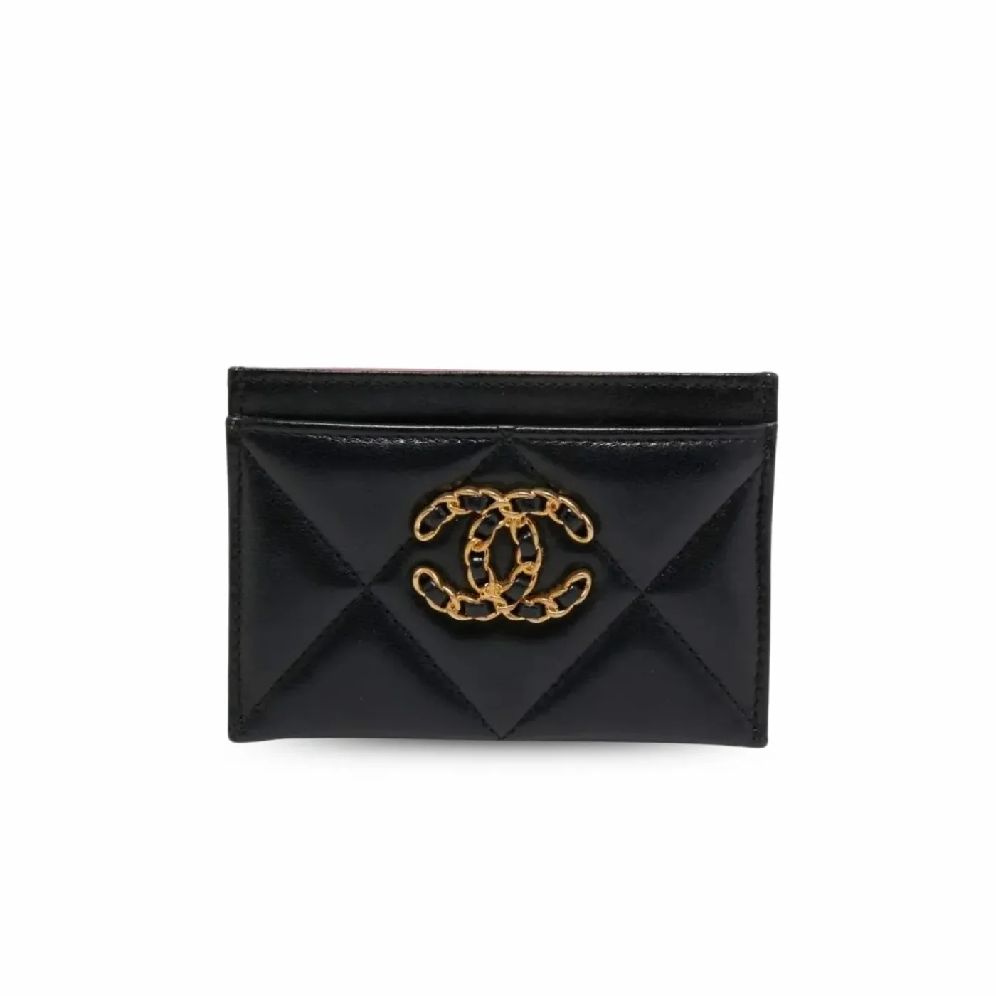Chanel CO-CO 19 Card Holder Wallet Black Gold Toned Hardware /