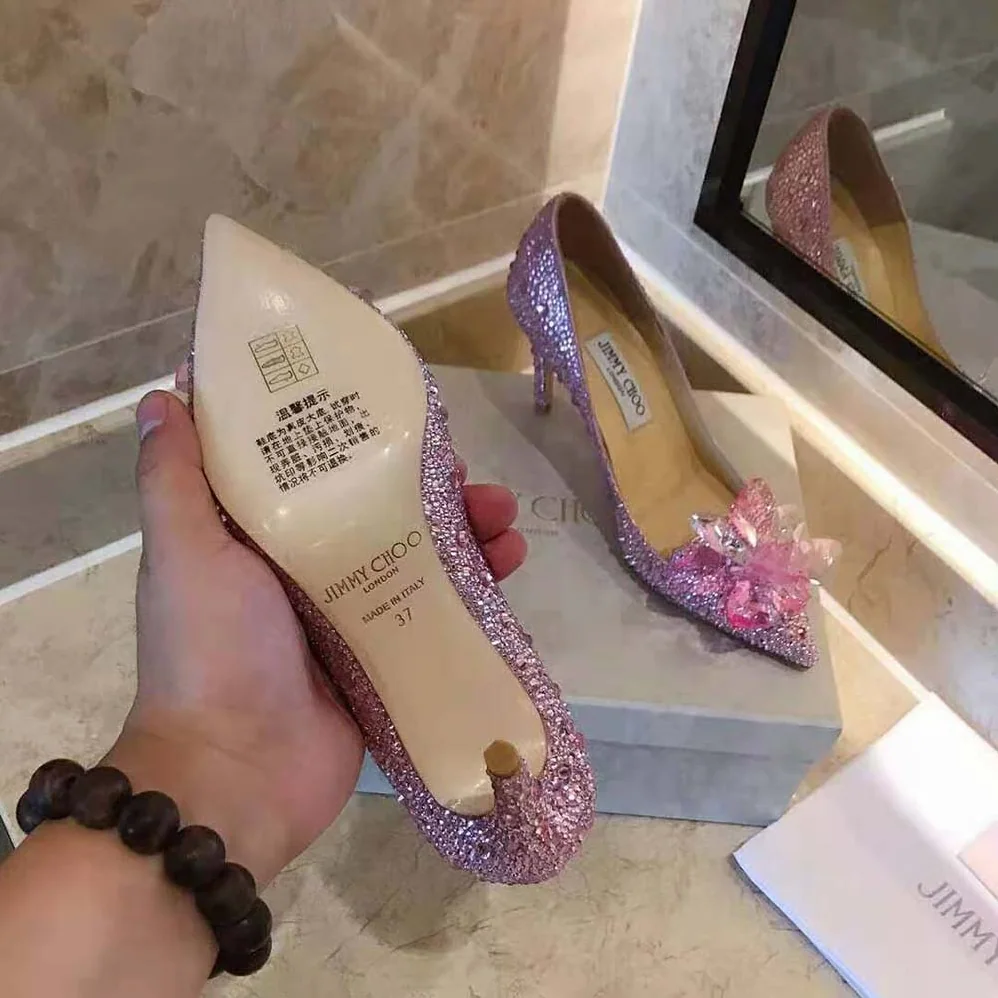 Jimmy Choo Alia Rose Mix Suede and Crystal Covered Pointy Toe Pumps for Women Jimmy Choo Alia Rose Mix Suede and Crystal Covered Pointy Toe Pumps for Women