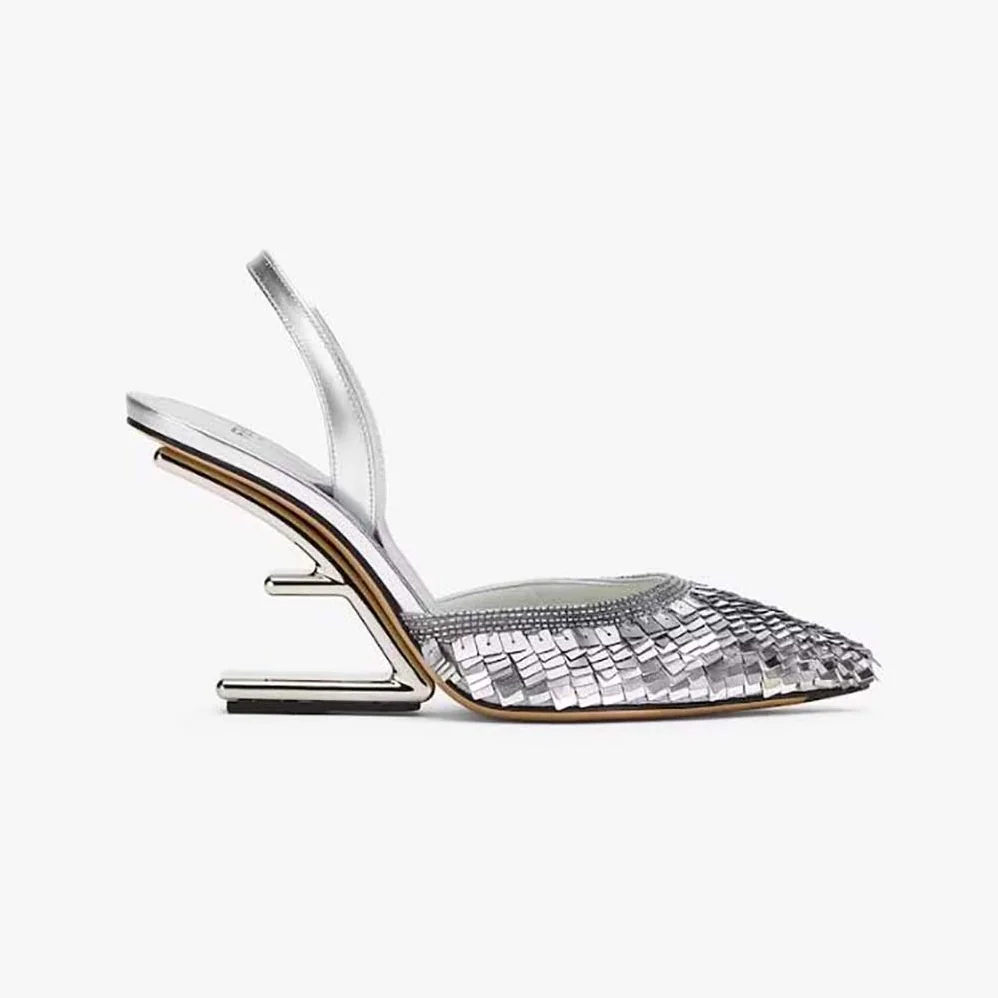 Fendi First Silver Sequin High for Women in Heeled Slingback