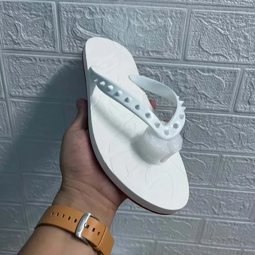 Christian Louboutin Loubi Donna Spike Red Sole Flip Flops for Men in White