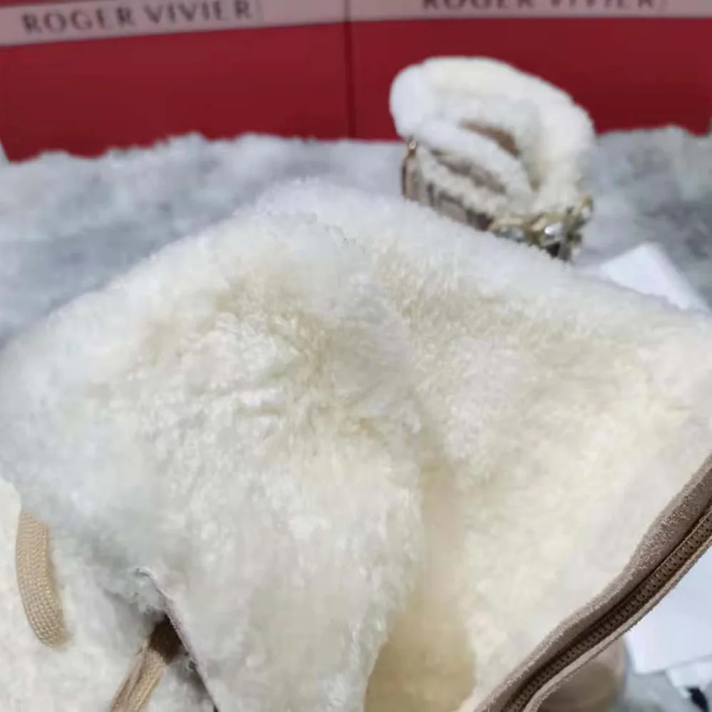 Roger Vivier Walky Viv' Lace Up Shearling Strass Buckle Booties in Suede for Women Roger Vivier Walky Viv' Lace Up Shearling Strass Buckle Booties in Suede for Women