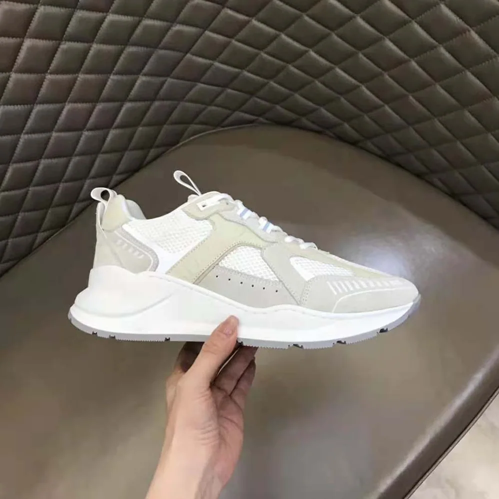Burberry Logo Print Leather Suede and Mesh Sneakers for Men in White Burberry Logo Print Leather Suede and Mesh Sneakers for Men in White