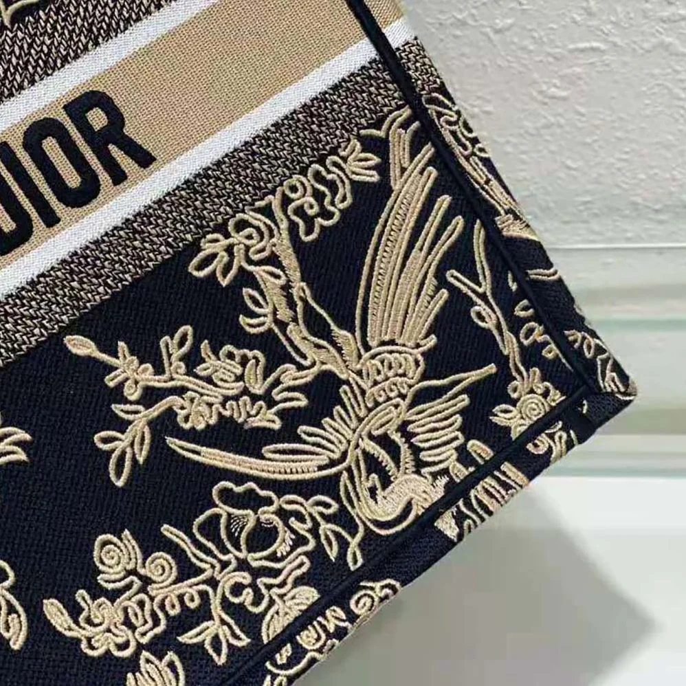 Dior Large Dior Book Tote Black Dior Jardin D'Hiver Embroidered Cotton with Velvet and Metallic Thread for Women