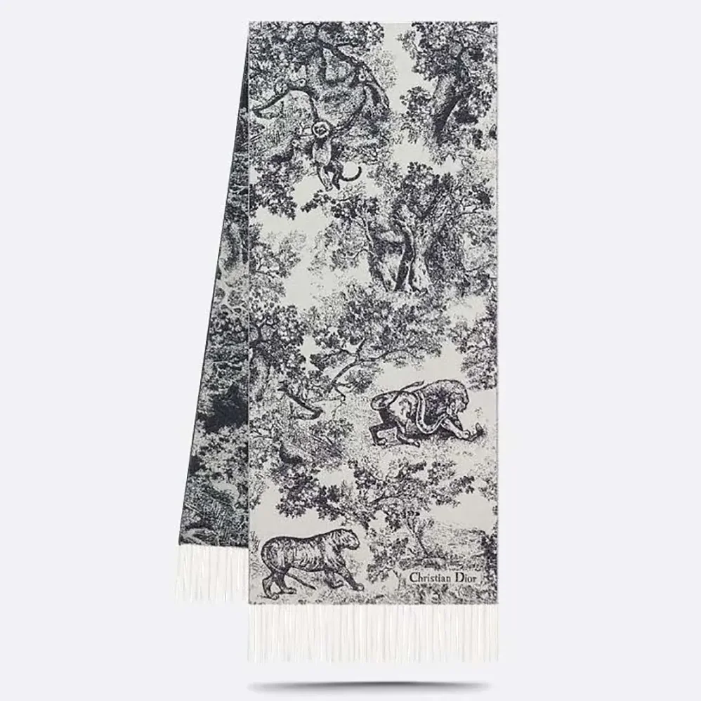 Dior Toile de Jouy Sauvage Scarf Navy Blue Cashmere and Wool for Unisex Dior Toile de Jouy Sauvage Scarf Navy Blue Cashmere and Wool for Unisex