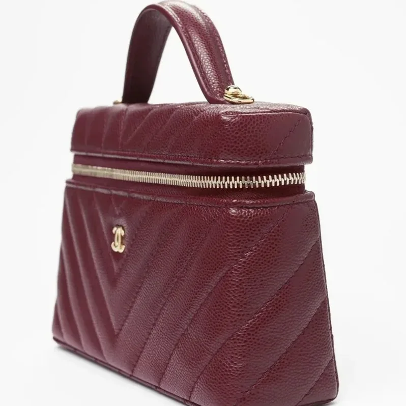 Chanel Vanity Top Handle Bag in Dark Burgundy Gold Hardware