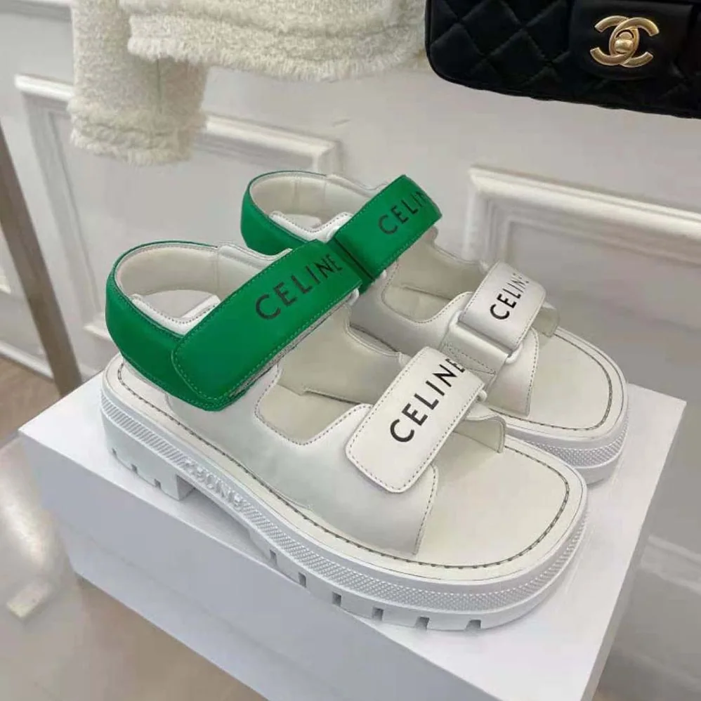 Celine Leo Scratch Sandal in Calfskin for Women in Green Celine Leo Scratch Sandal in Calfskin for Women in Green