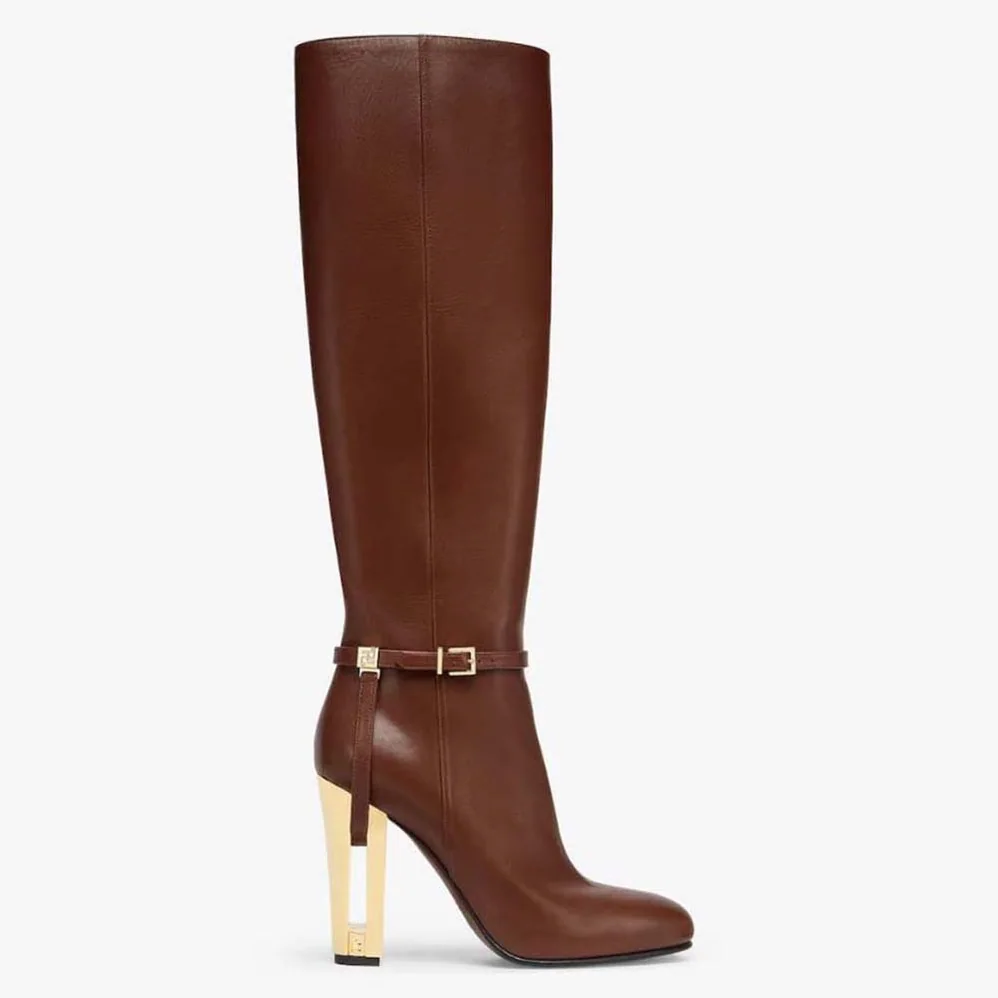 Fendi Delfina Leather High-heeled Boots for Women in Brown Fendi Delfina Leather High-heeled Boots for Women in Brown
