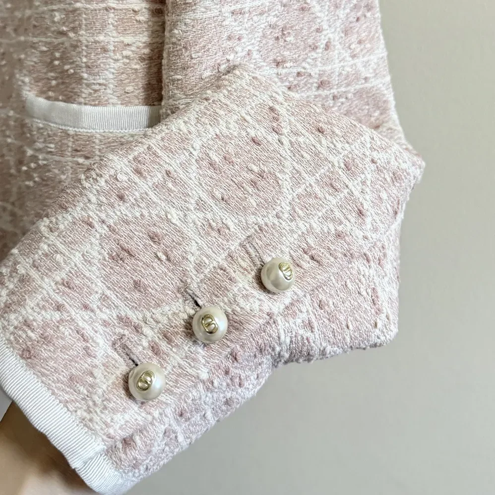 Dior Macrocannage Cropped Jacket Peach Blossom Pink Cotton for Women in Blend Tweed