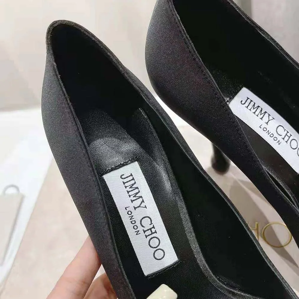 Jimmy Choo Ixia 95 Black Satin Pumps with Flowers-IXIA95BGU for Women