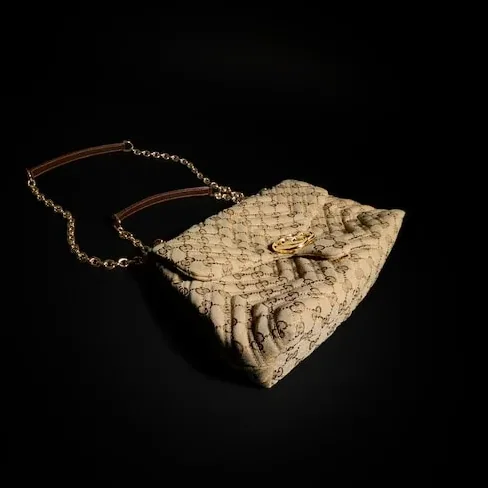 Gucci Marmont Medium Shoulder Bag / Sand/ Dark Brown Gold Hardware