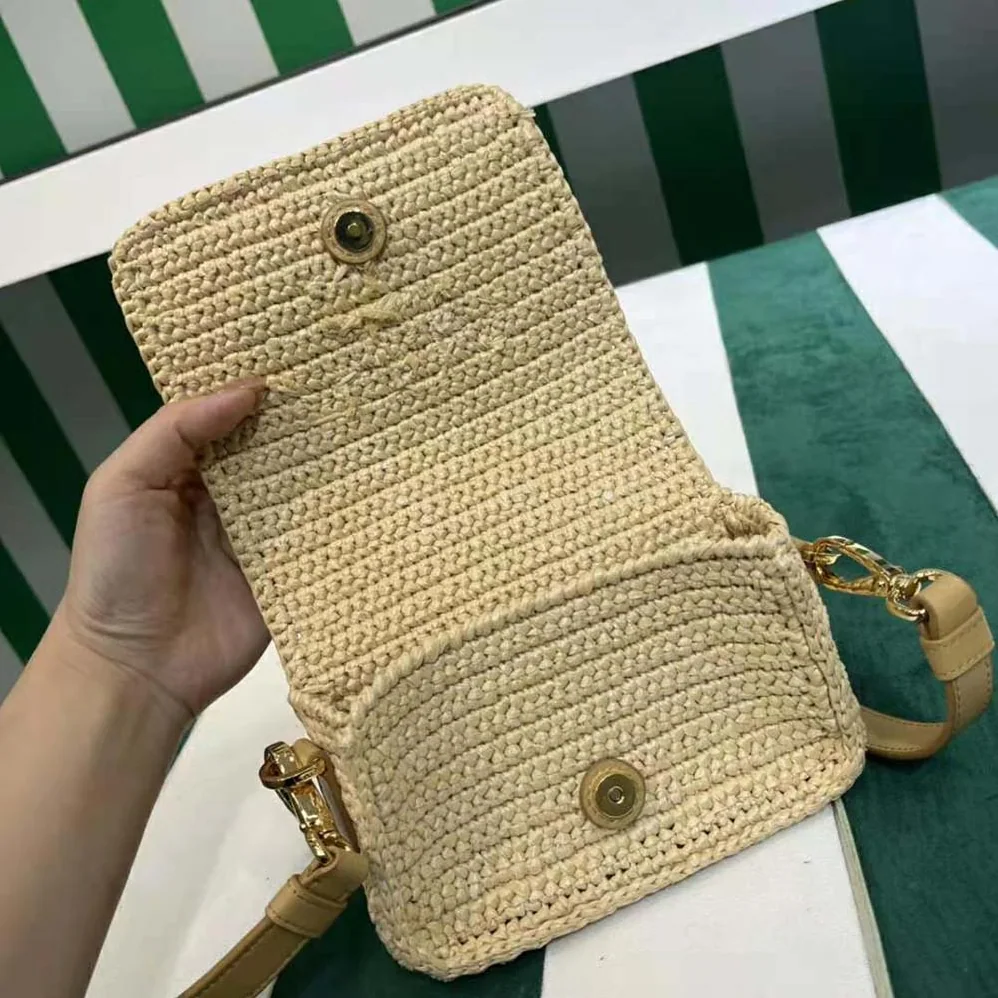 Prada Crochet and Leather Shoulder Bag with Flap for Women Prada Crochet and Leather Shoulder Bag with Flap for Women