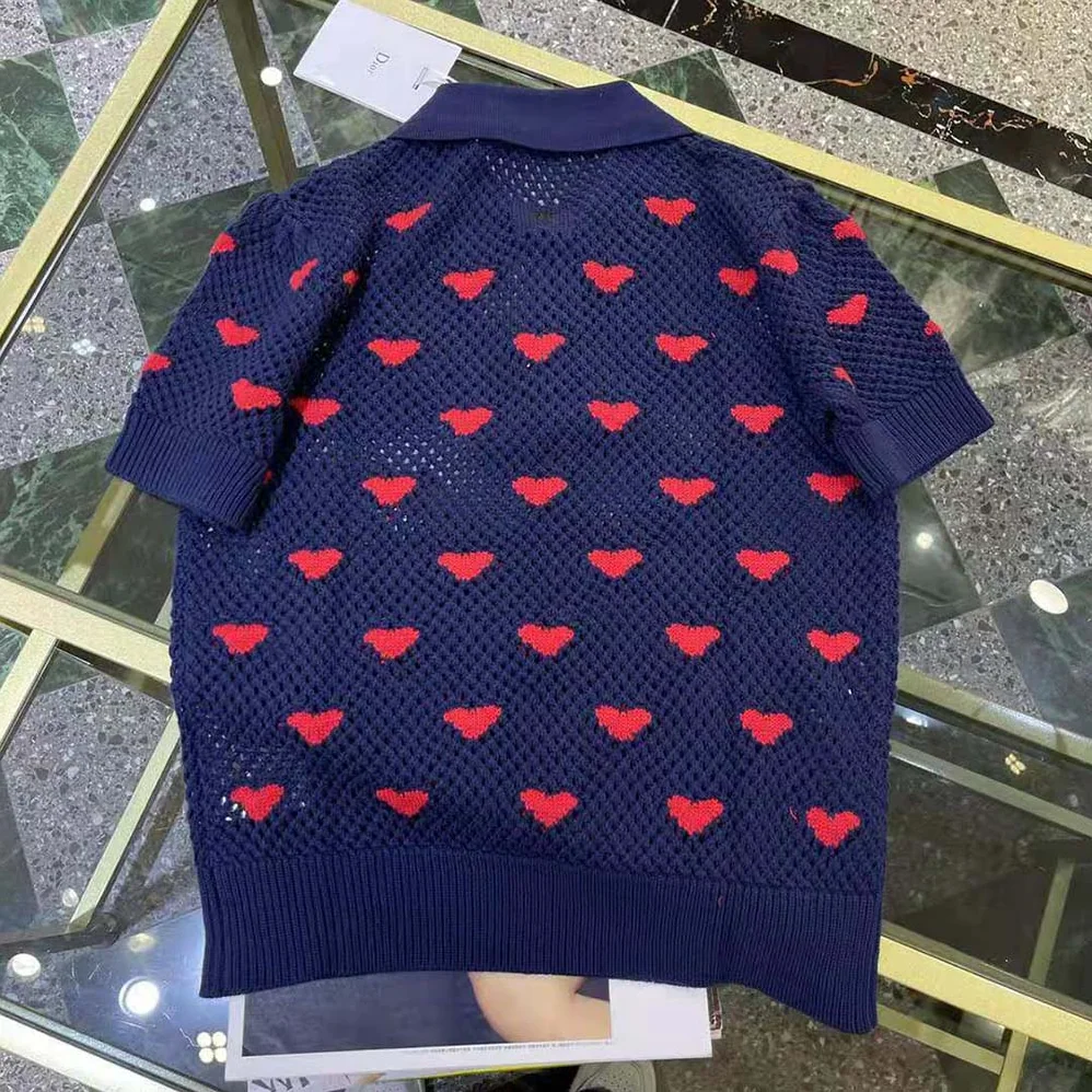 Dior Sweater Navy Blue and Red Hearts I Love Paris Cotton Knit for Women Dior Sweater Navy Blue and Red Hearts I Love Paris Cotton Knit for Women