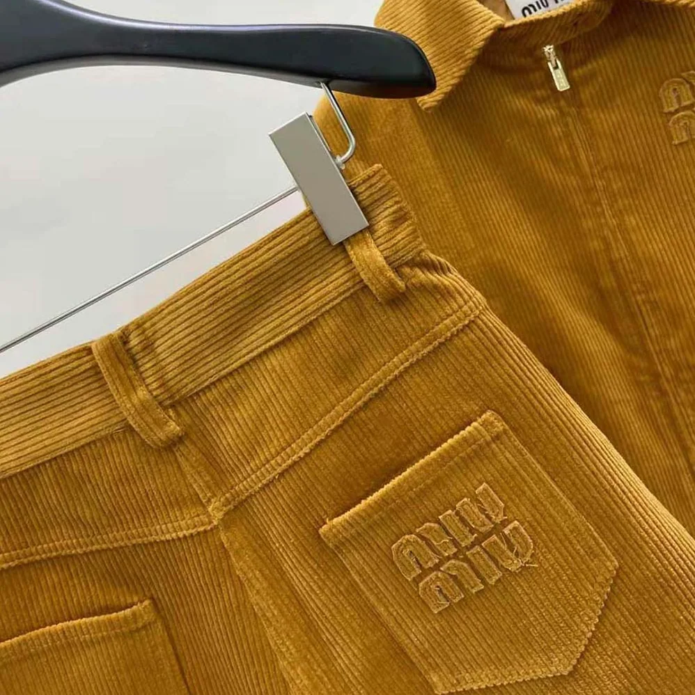 Miu Miu Corduroy Shorts with Embroidered Logo for Women in Brown