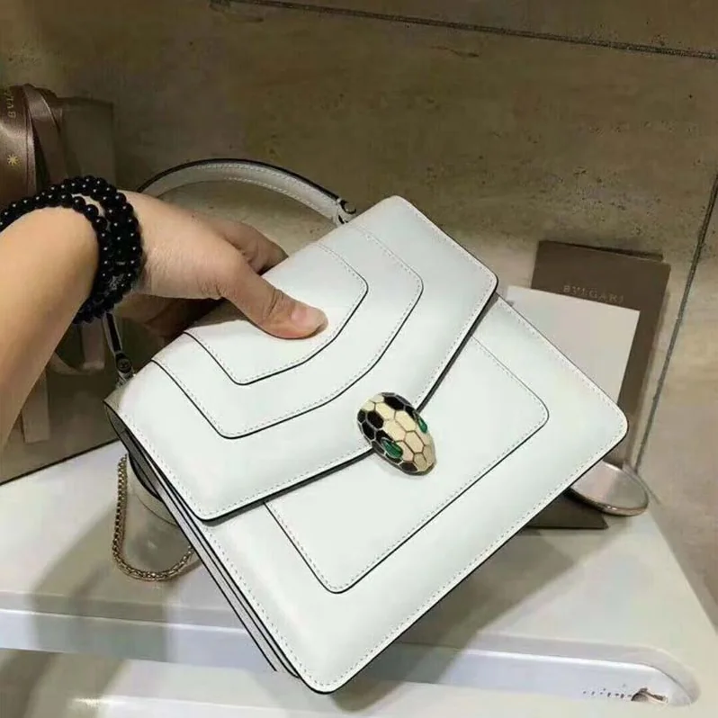 Bvlgari Serpenti Forever Medium Flap Cover Handle Bag Calfskin in White