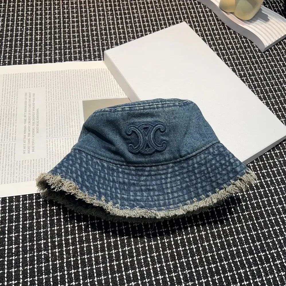 Celine Triomphe Bucket Hat in Dark Union Wash Denim for Women Celine Triomphe Bucket Hat in Dark Union Wash Denim for Women