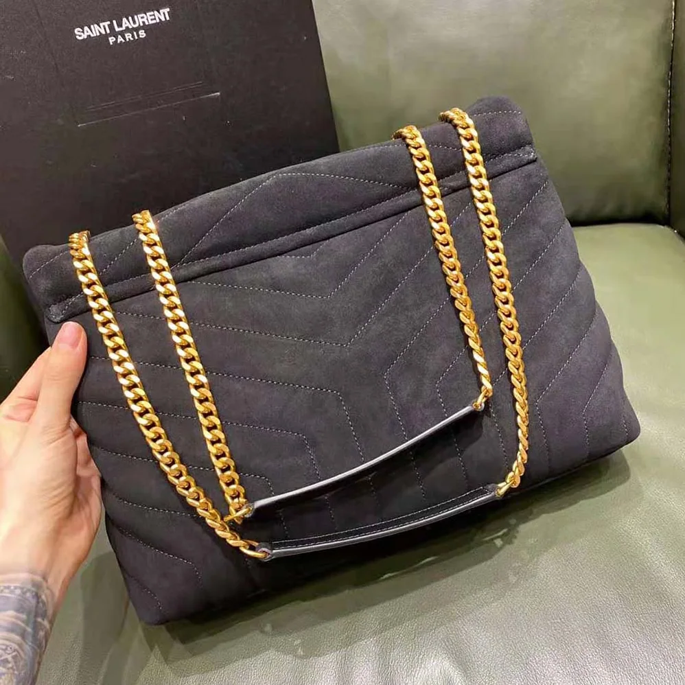 Saint Laurent YSL Loulou Medium Chain Bag in “Y”-Quilted Suede for Women in Black