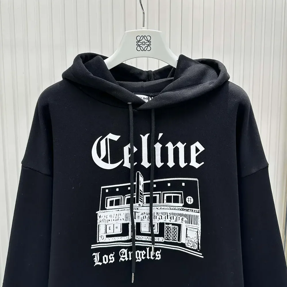 Celine Troubadour Loose Hoodie in Cotton Fleece for Women in Black Celine Troubadour Loose Hoodie in Cotton Fleece for Women in Black