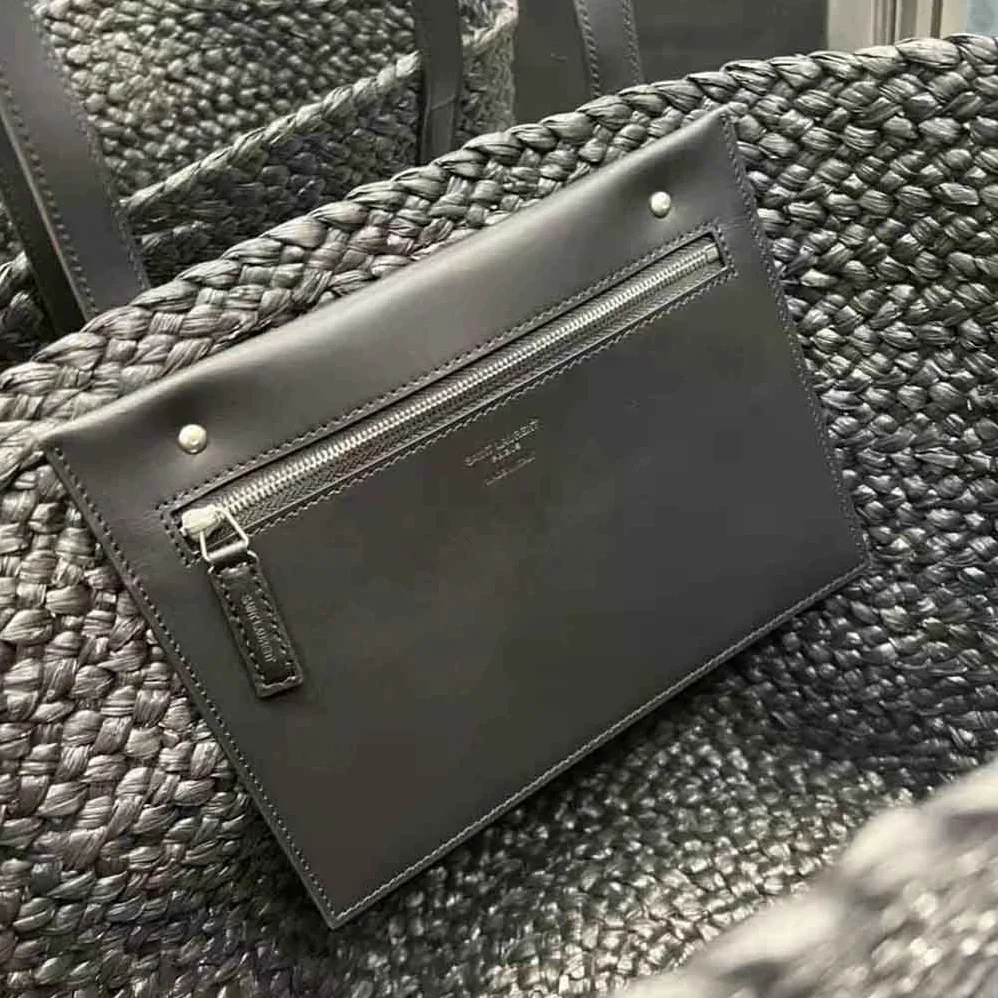 Saint Laurent YSL Panier Medium Bag in Raffia for Women in Black