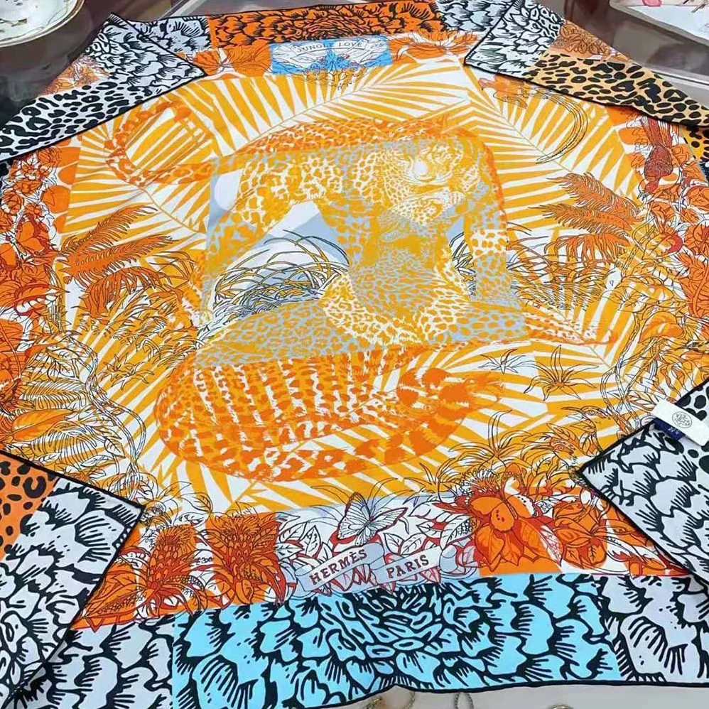Hermes Jungle Love Stamped Scarf 70 in Silk Twill with Hand-Rolled Edges for Women in Red