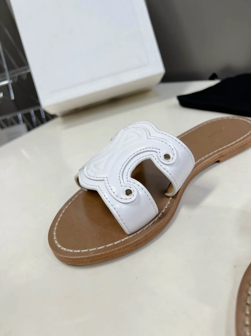 Celine Triomphe Mule White Celine Triomphe Mule White