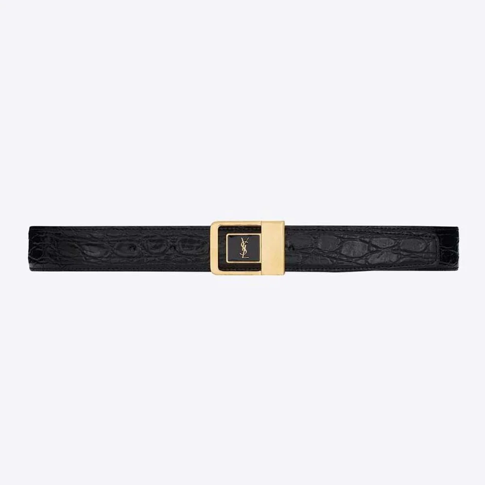 Saint Laurent YSL La 66 Buckle Belt in Crocodile-embossed Leather for Women in Black Saint Laurent YSL La 66 Buckle Belt in Crocodile-embossed Leather for Women in Black