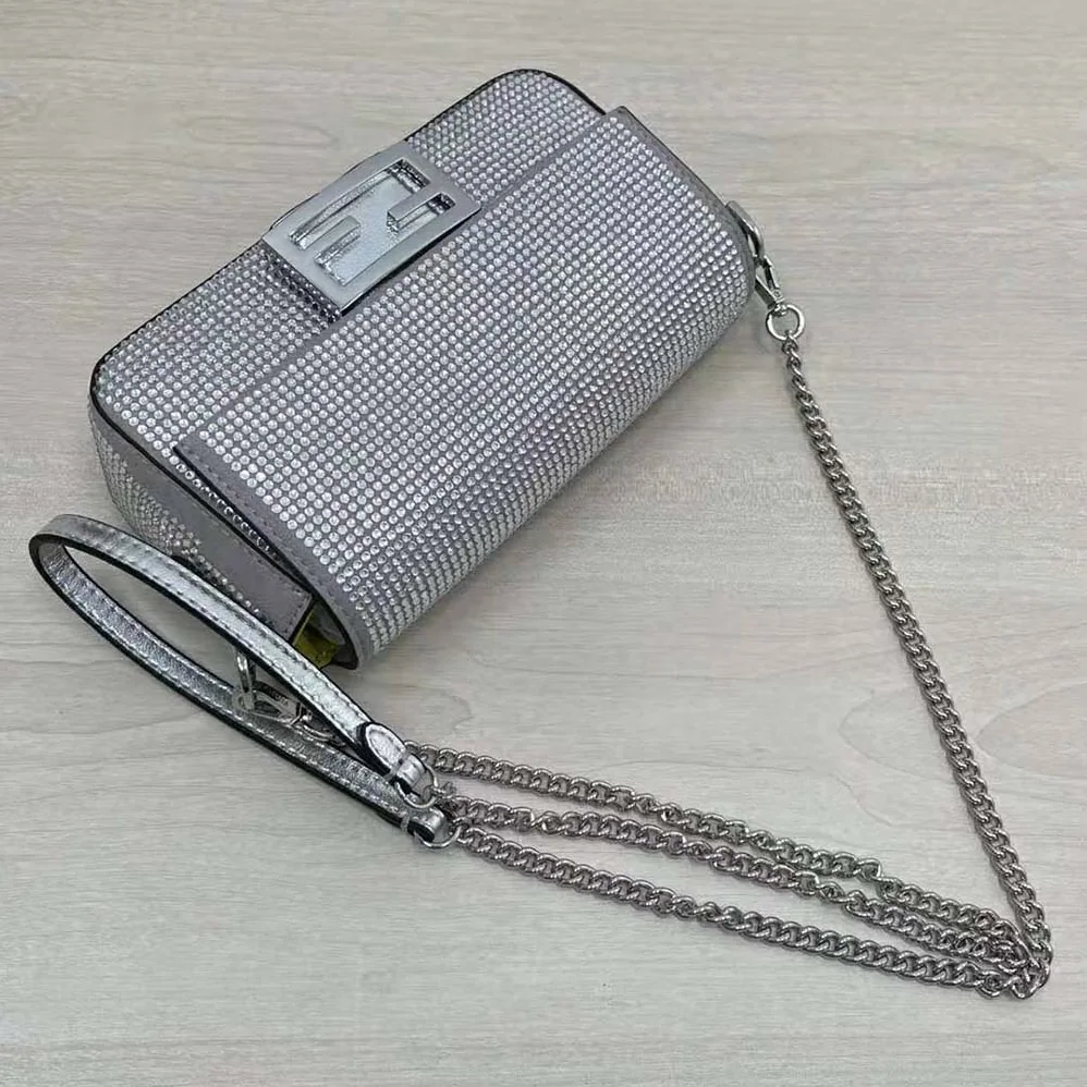 Fendi Baguette Mini Silver Crystals Bag for Women