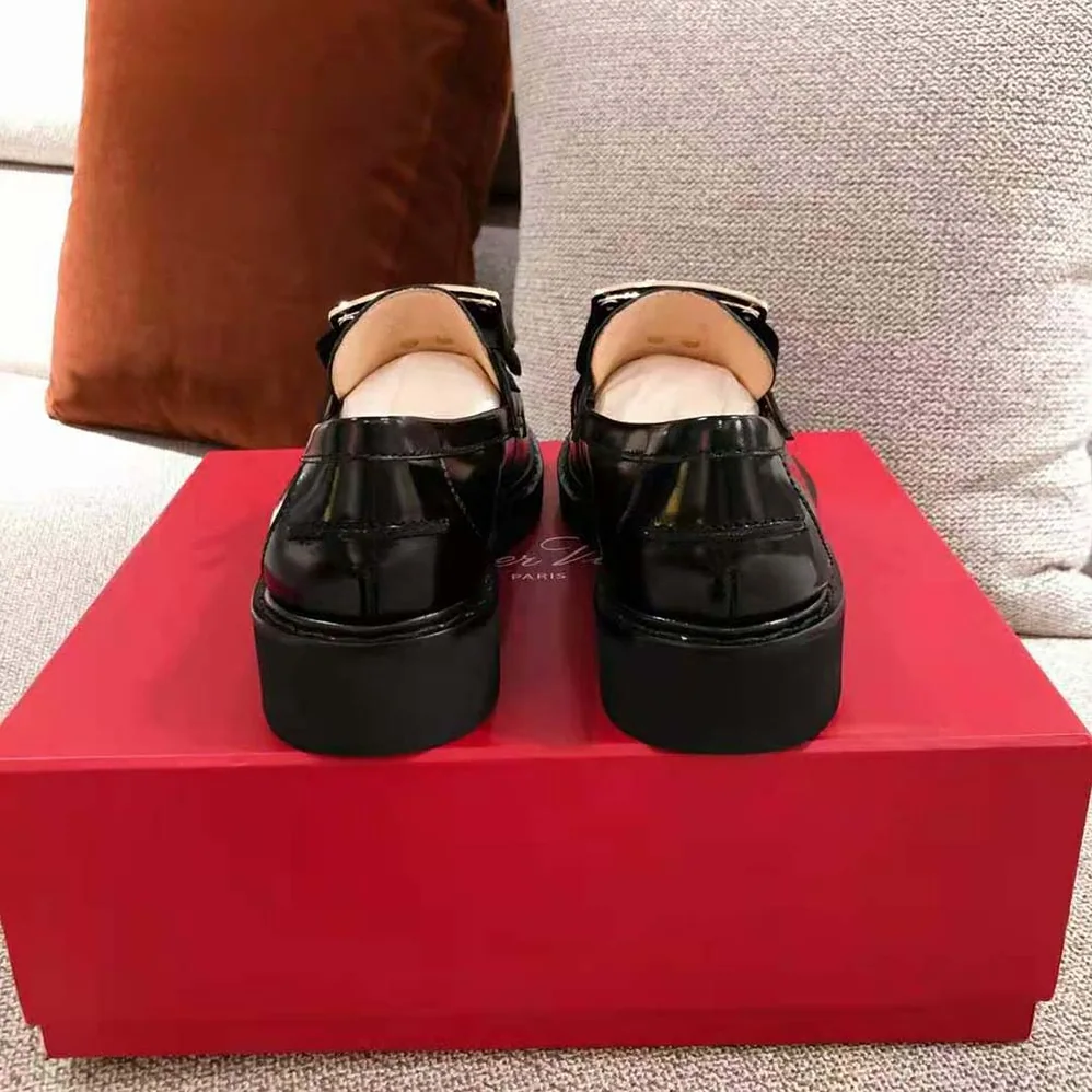 Roger Vivier Viv' Rangers Metal Buckle Loafers for Women in Black Roger Vivier Viv' Rangers Metal Buckle Loafers for Women in Black