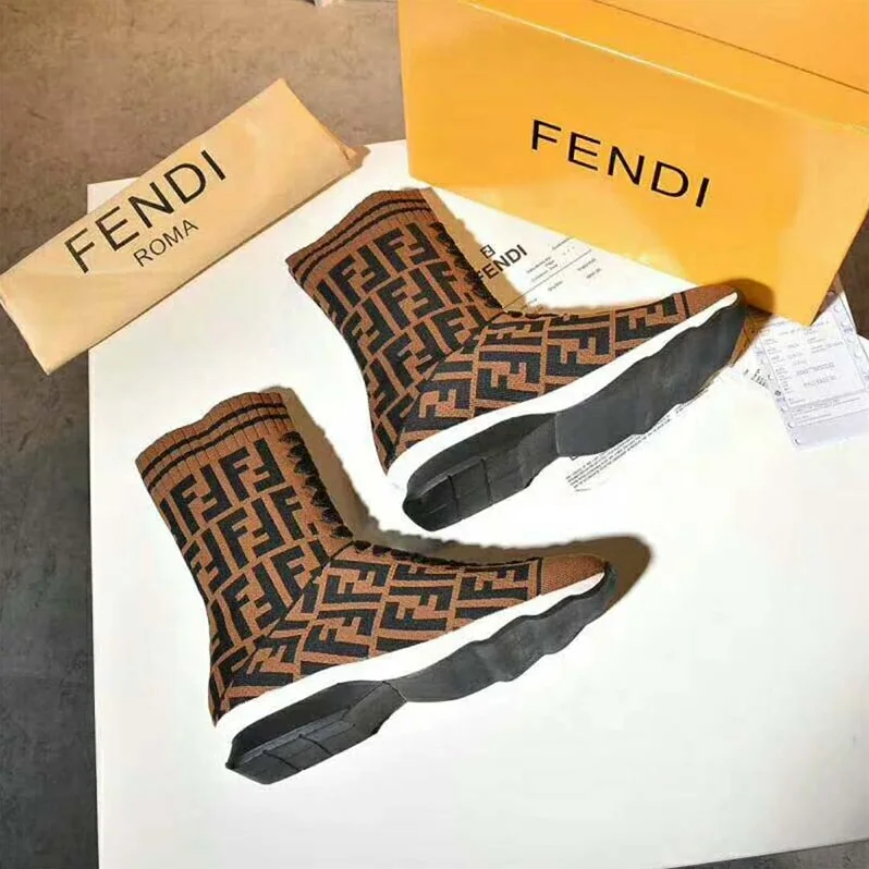 Fendi Shoes Multicolor Fabric Sneaker Boots for Women in Brown