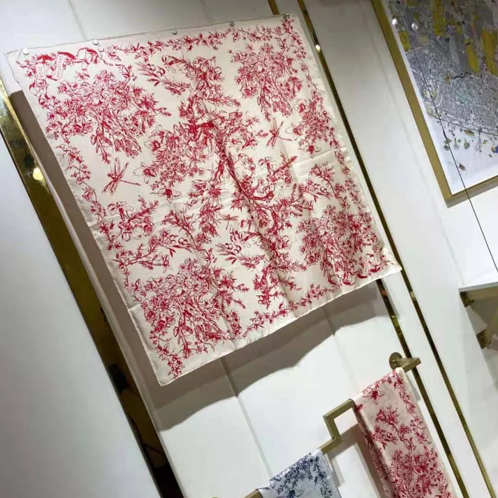 Dior Toile De Jouy Flowers Square Scarf Ivory and Red Silk Twill for Women Dior Toile De Jouy Flowers Square Scarf Ivory and Red Silk Twill for Women